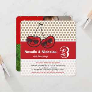 Convite Festa Legal de Desenho Animado Cerejas Gêmeos Aniv