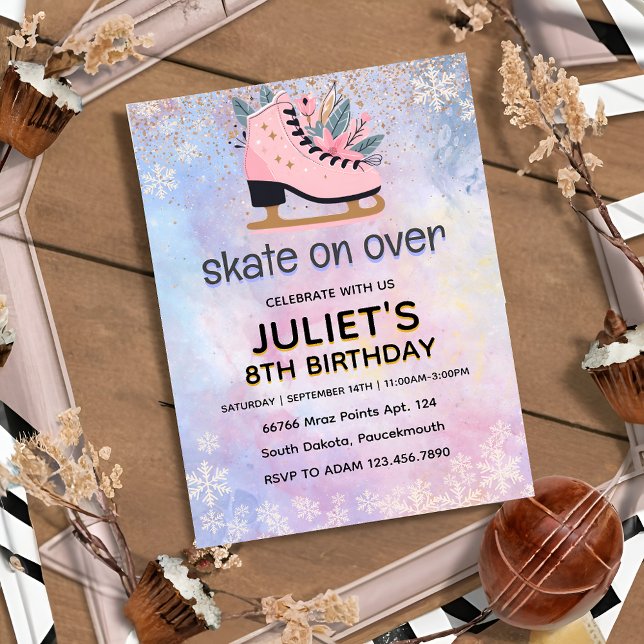 Convite Festa legal de patinagem no gelo, 8º aniversário (Criador carregado)