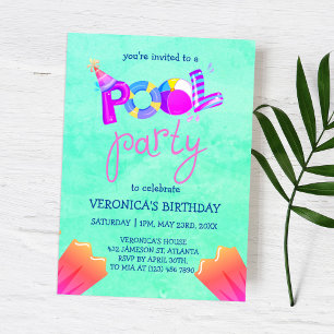 Convite Festa legal de Piscina Verão Natação Aniversário