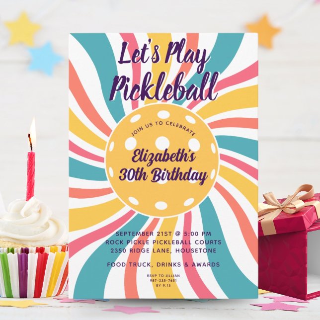 Convite Festa legal Retro Sunburst Strike Pickleball (Criador carregado)