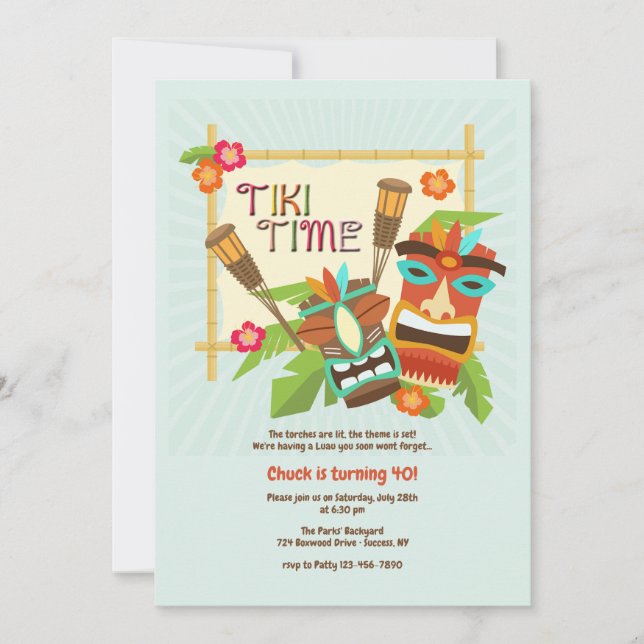 Convite Festa Luau Tiki (Frente)