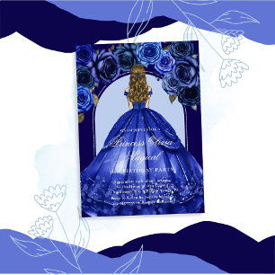 Convite Festa Mágica da Princesa Azul Real Elegante