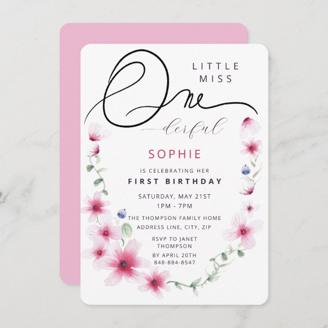 Convite Festa Maravilhosa de Maravilha Rosa Quente (Frente/Verso)