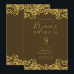 Convite Festa Marrom e Dourada Lace Elegante Doce 16<br><div class="desc">Personalizar para qualquer evento</div>