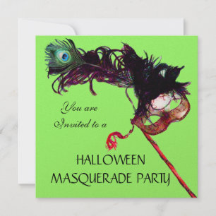 Convite FESTA MASCARADA HALLOWEEN,Verde Dourado Negro
