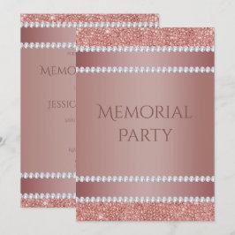 Convite Festa Memorial Brilhante em Rosa Dourado e Diamant