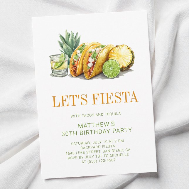 Convite Festa Mexicana de Tacos Simples Aniversário de 30  (Simple Tacos Mexican Fiesta 30th Birthday Party Invitation)
