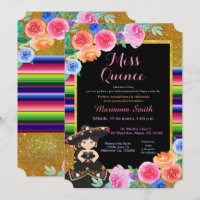 Festa Mexicana Dourado Vestido Preto Quinceañera