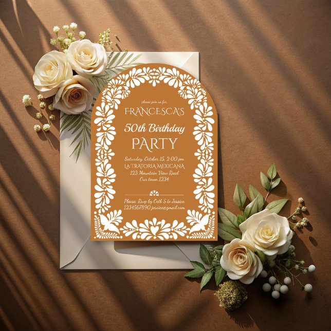 Convite Festa mexicana festa de aniversário terracotta tal (Mexican fiesta birthday party terracotta talavera invitation cards template instant download)