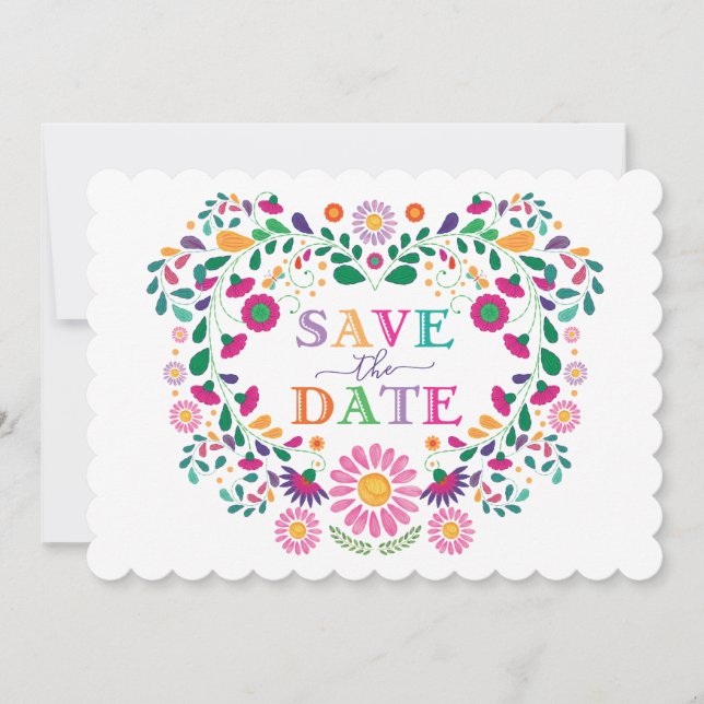Convite Festa Mexicana Flower Wreath Salva a Data (Frente)