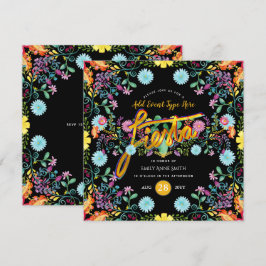 Convite Festa Mexicana Folclórica Flores Llama Dourado QUA