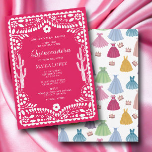 Convite Festa Mexicana Rosa Quinceañera 15ª Princesa