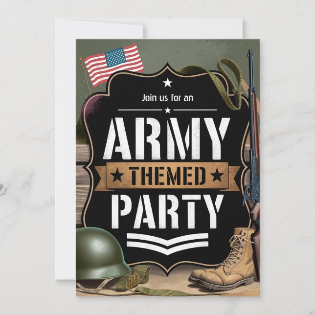 Convite Festa Militar com Tema de Exército Patriótico (Frente)