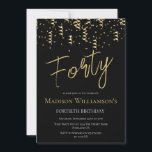 Convite Festa Mínima de aniversário de 40 anos Preta e Dou<br><div class="desc">Festa Mínima de aniversário de 40 anos Preta e Dourada. O material de papelaria e os suprimentos de festa estão disponíveis na instância</div>
