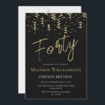 Convite Festa Mínima de aniversário de 40 anos Preta e Dou<br><div class="desc">Festa Mínima de aniversário de 40 anos Preta e Dourada. O material de papelaria e os suprimentos de festa estão disponíveis na instância</div>
