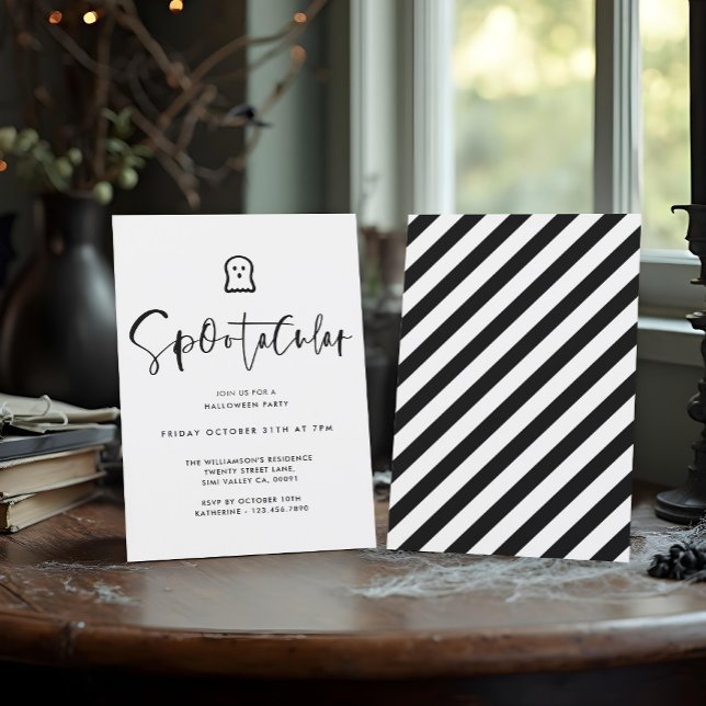 Convite Festa Mínima de Fantasmas do Fantasma Negro Spoota (Spootacular Black Minimal Ghost Halloween Party Invitation)