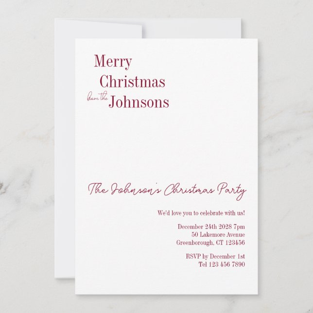 Convite Festa Mínima de Natal Burgundy (Frente)