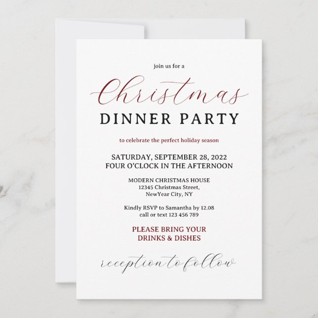 Convite Festa Mínima de Natal Moderna Burgundy (Frente)