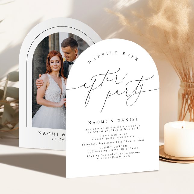 Convite Festa Minimalista Moderna Roteiro Feliz Para Sempr (Minimalist Modern Script Happily Ever After Party Invitation)