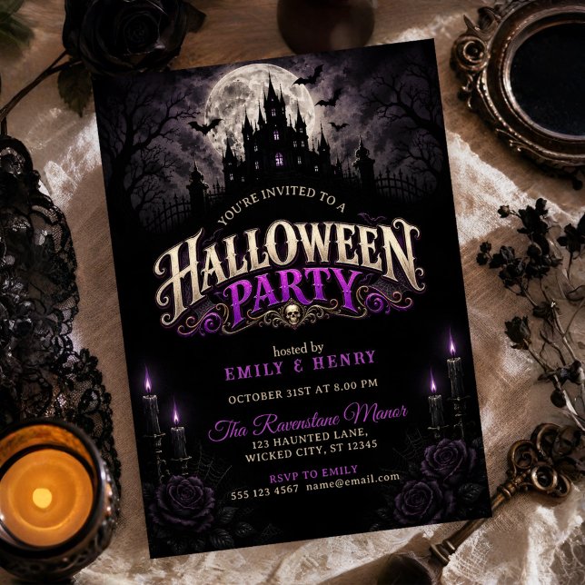 Convite Festa Mística e Assustadora de Halloween Gótico (Criador carregado)