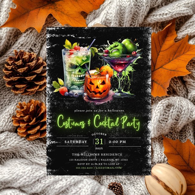 Convite Festa Moderna de Figurinos e Cocktail Neon Hallowe (Criador carregado)