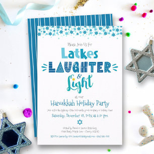 Convite Festa Moderna de Hanukkah com Risadas e Luz de Lat