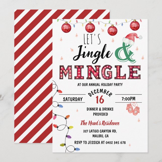 Convite Festa Moderna de Natal Jingle & Mingle (Frente/Verso)