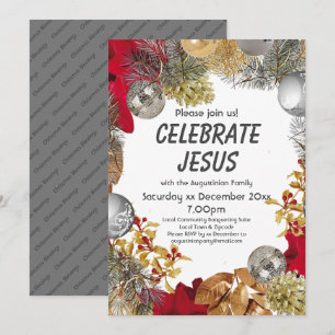 Convite Festa moderna de Natal Wreath CELEBRATE JESUS