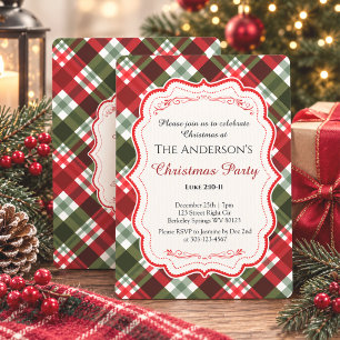 Convite Festa Moderna de Natal Xadrez Tartan e Versículo B