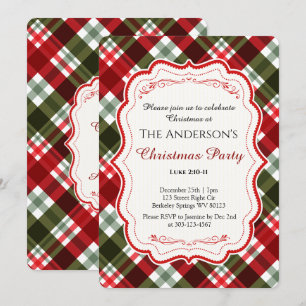 Convite Festa Moderna de Natal Xadrez Tartan e Versículo B