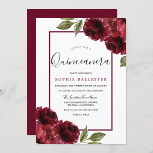 Convite Festa Moderna de Quinceanera do Burgundy Rosa verm