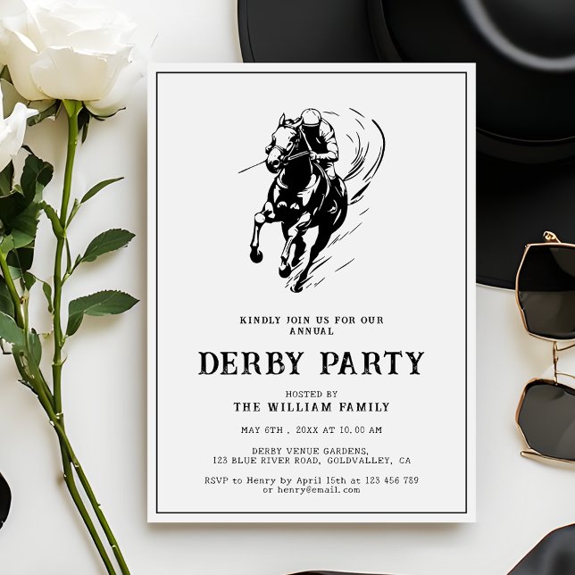 Convite Festa Moderna do Derby de Cavalos Preto e Branco (Criador carregado)