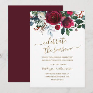 Convite Festa Moderna Floral Vermelho Dourado
