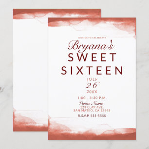 Convite Festa Moderno Chá de Bege Vermelho Sweet 16