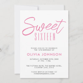 Convite Festa Moderno de Dezesseis Anos Rosa e Branco