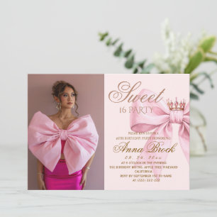 Convite Festa Moderno Glam Rosa Foto Sweet 16