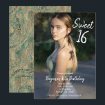 Convite Festa Moderno Turquesa Dourado Redemoinho Doce 16<br><div class="desc">Customize para qualquer evento.</div>