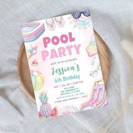 Convite Festa na Piscina - Aniversário de Menina de Verão