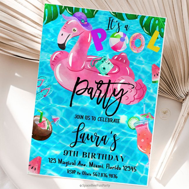 Convite Festa na Piscina Aniversário Festa no Mar Tropical (Pool Party Birthday Sea party Tropical birthday invitation )