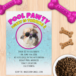 Convite Festa na piscina cachorrinho personalizado com fot