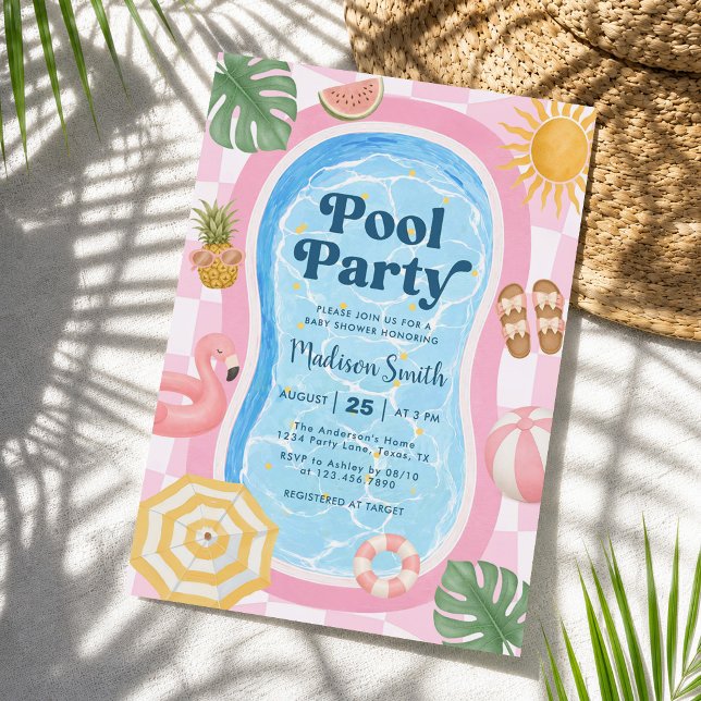 Convite Festa na Piscina Chá de Bebê Tema Moderno de Verão (Criador carregado)