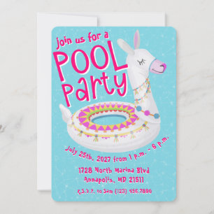 Convite Festa na Piscina com Llama Flutuante