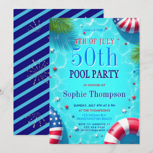 Convite Festa na Piscina de 4 de Julho ao Estilo Americano