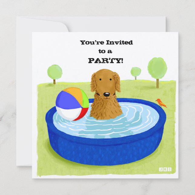 Convite Festa na Piscina do Cachorro Feliz | Golden Retrie (Frente)