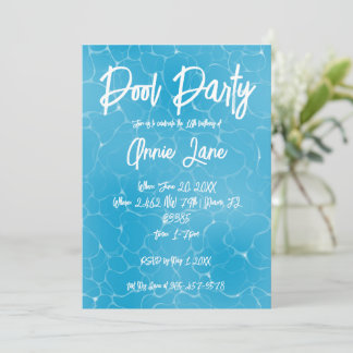 Convite Festa na Piscina Doce 16 Azul Água Minimalista Ani