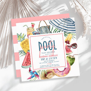 Convite Festa na Piscina Enfeites de Praia Tropical Menina