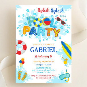 Convite Festa na Piscina Espalha Água Verão Praia Aniversá