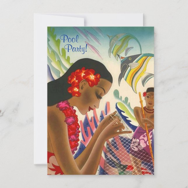 Convite Festa na piscina havaiana INVITATON dos leus (Frente)