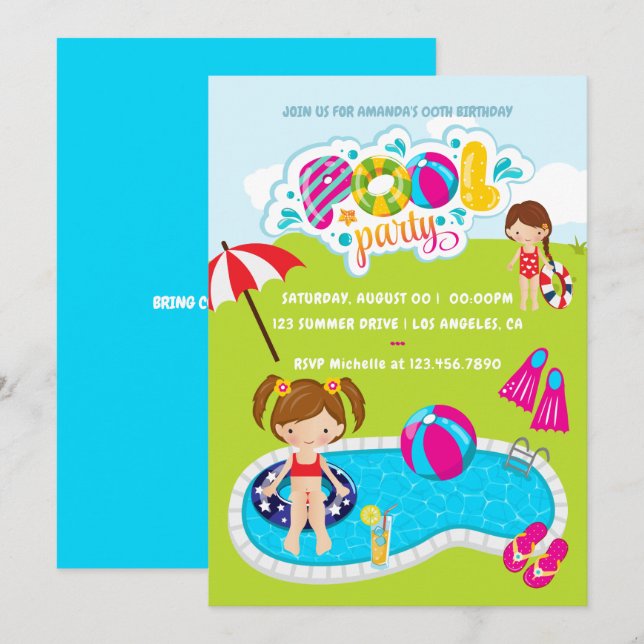 Convite Festa na Piscina Infantil (Frente/Verso)