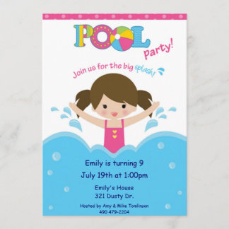 Convite Festa na piscina - menina
